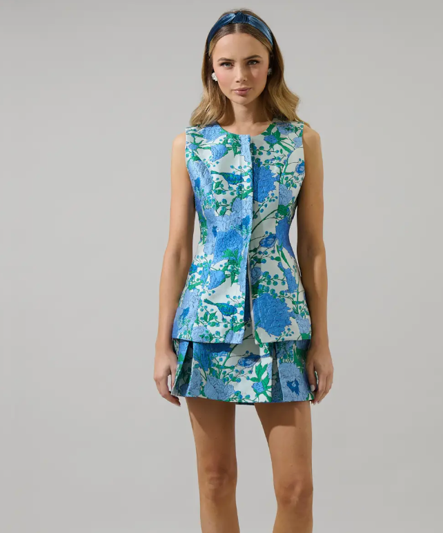 Willa Floral Jacquard Calera Mini Skirt-Blue