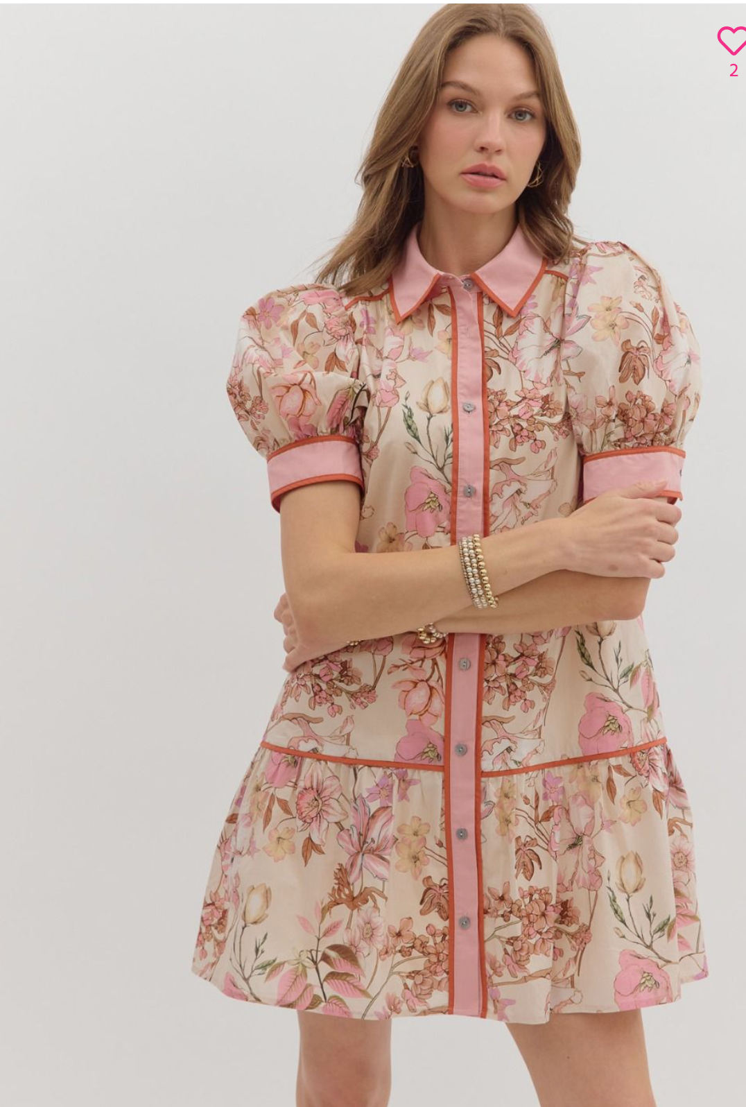 Floral Puff Sleeve Dress- Dusty Pink