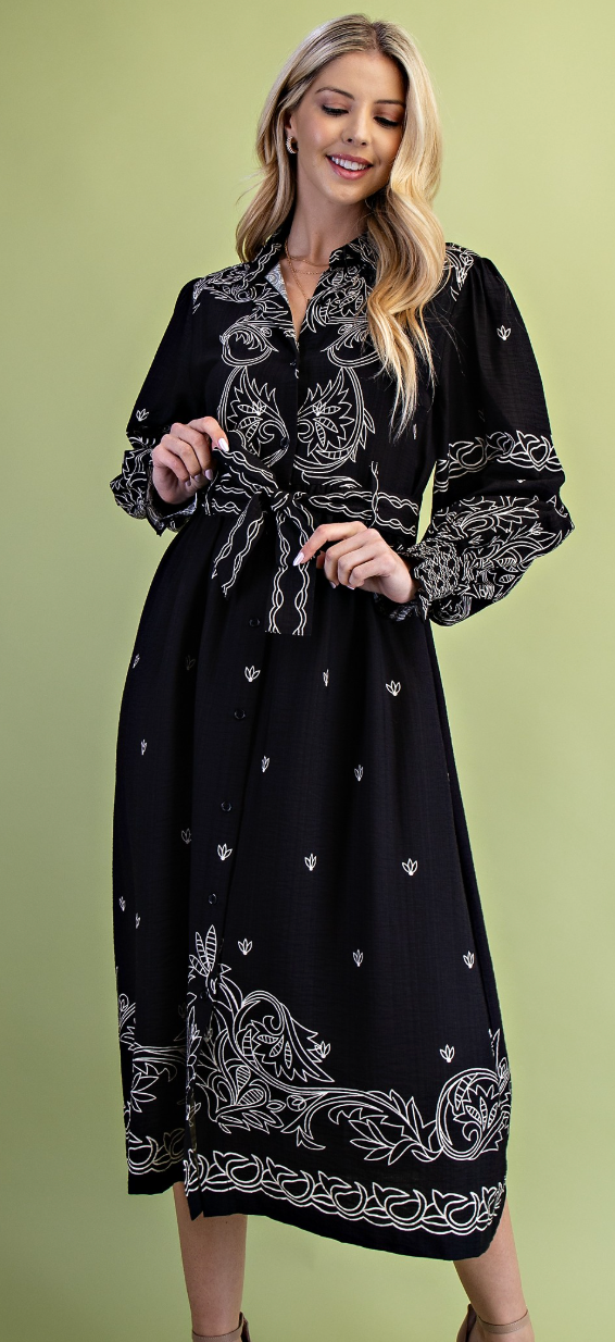Printed Midi Dress in Black