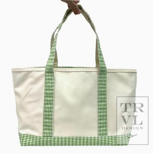 Medium Tote - Coated Canvas Gingham Leaf Trim