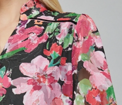 Floral Jacquard Chiffon Ruffled High Neckline