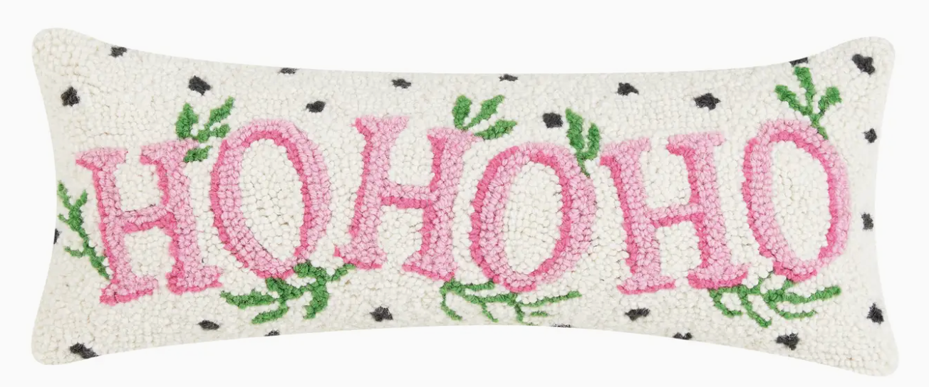 Spotted Holiday Ho Ho Ho Hook Pillow
