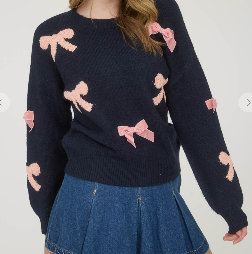 Bow Pattern Long Sleeve Knit Sweater