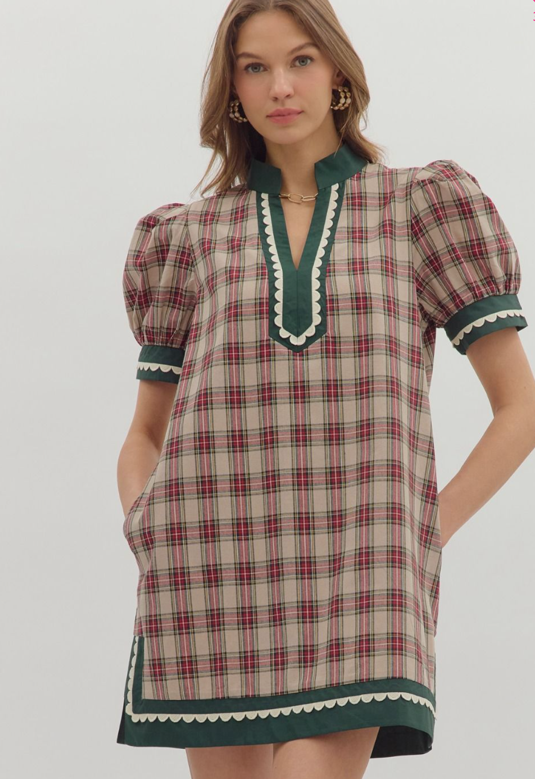 Preppy Plaid Dress-Taupe