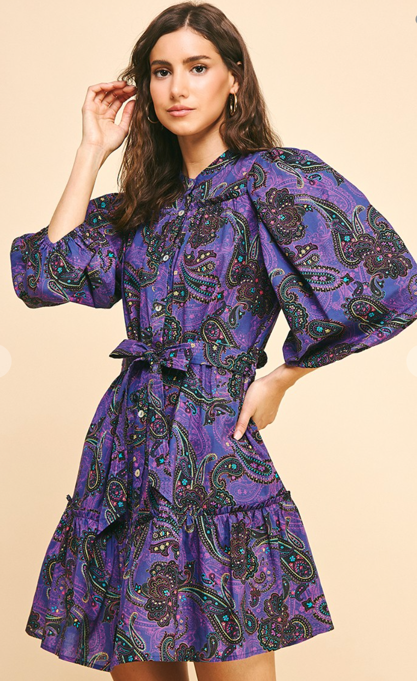 Paisley Print Tiered Mini Dress