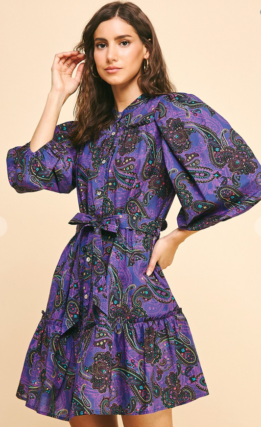 Paisley Print Tiered Mini Dress