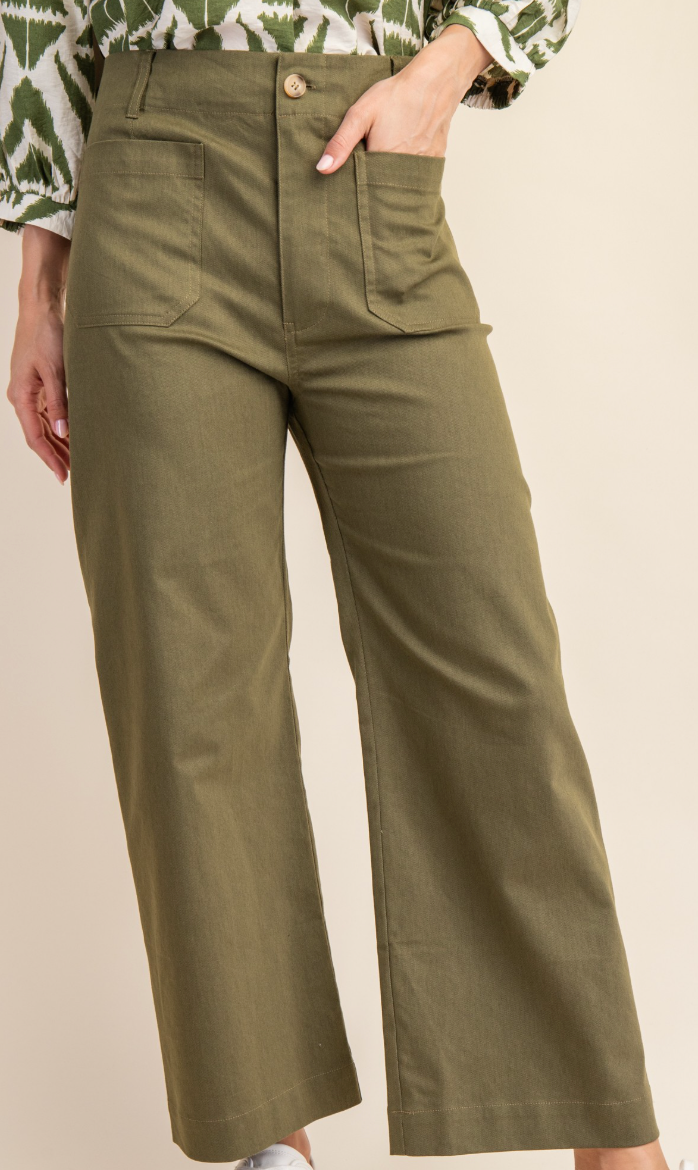 Ankle Cropped Summer Pants-Olive