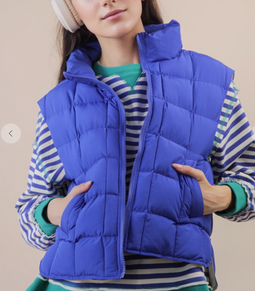 Solid Puffer Padded Warm Vest - Blue