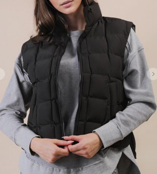 Solid Puffer Padded Warm Vest - Black