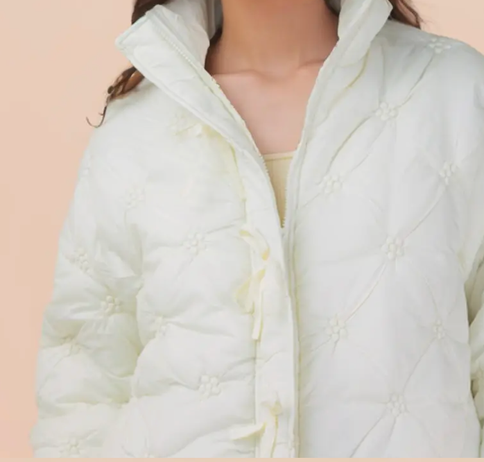 Oversized Floral Quilt Jacket - Cream