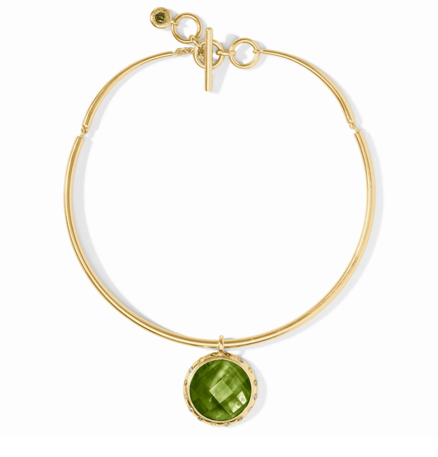 Rainbow Statement Necklace Gold - Iridescent Palmetto Green with Shades of Jade halo