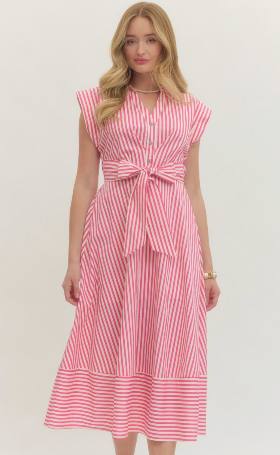 Pink Striped Midi Dress
