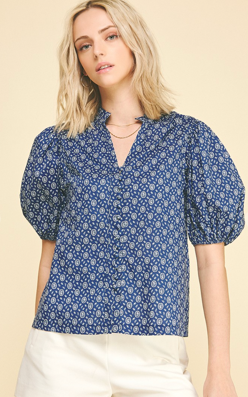 Floral Print Buton Down Blouse Top