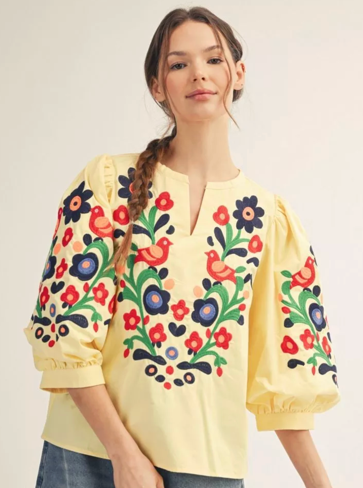 Embroidered Bird Blouse - Off White