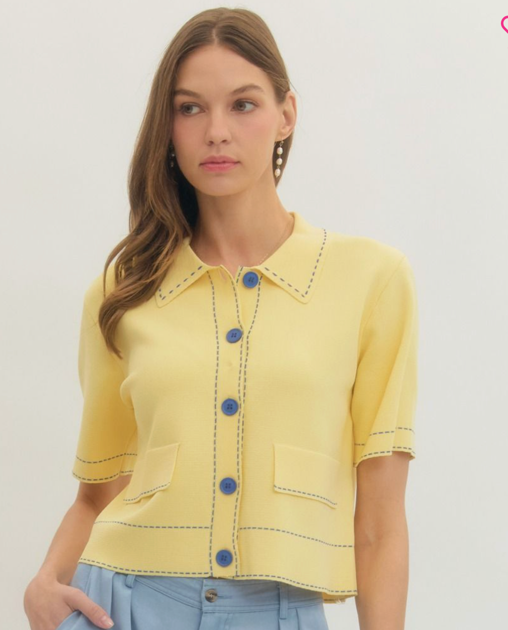 Solid short sleeve knit jacket- Yellow
