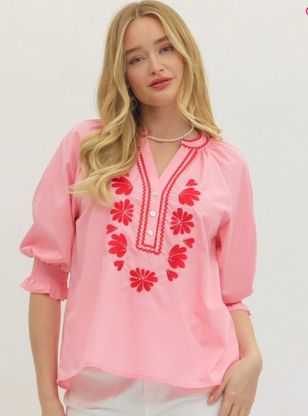 Long sleeve top embroidered- Baby Pink