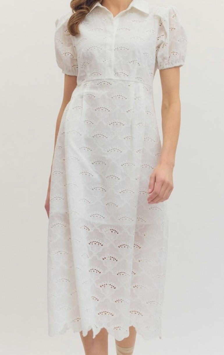 knee length dresses for ladies White Eyelet Detail Midi Dress – Spring and Prince