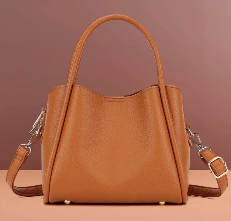 Faux Leather Top Handle Crossbody Handbag - CAMEL