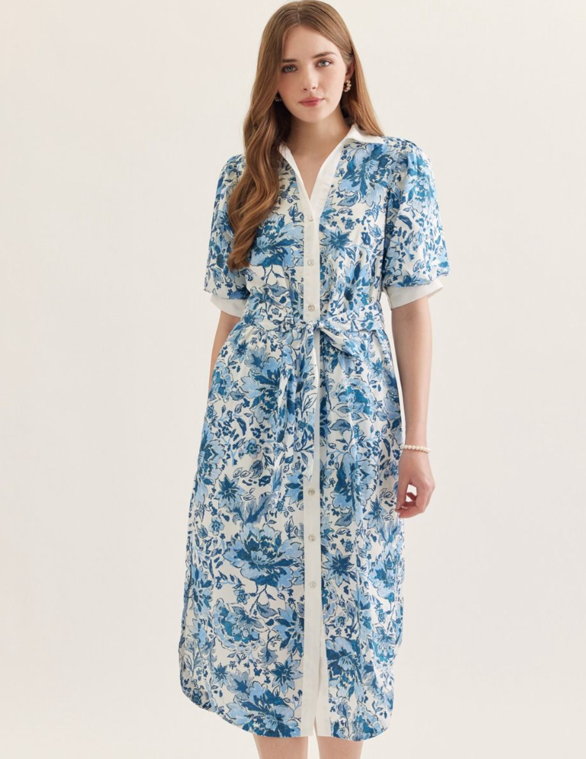 Midi Blue Floral Dress Large Midi Blue Floral Dress Large