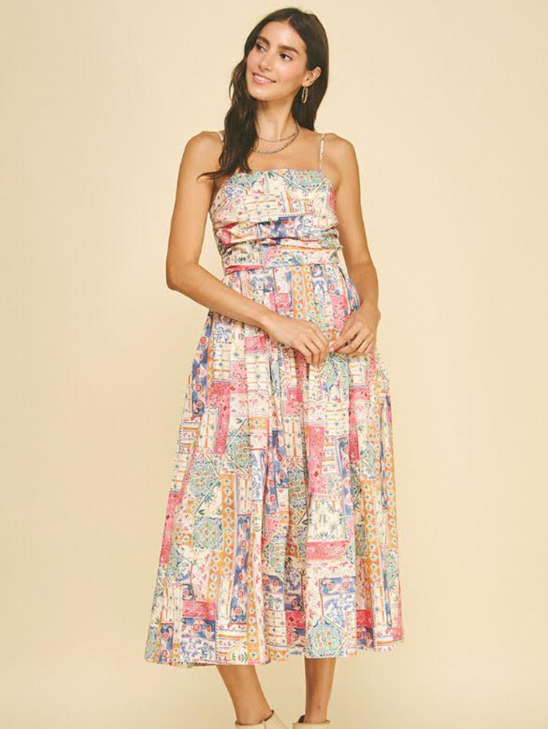 Patchwork Print Midi Dress