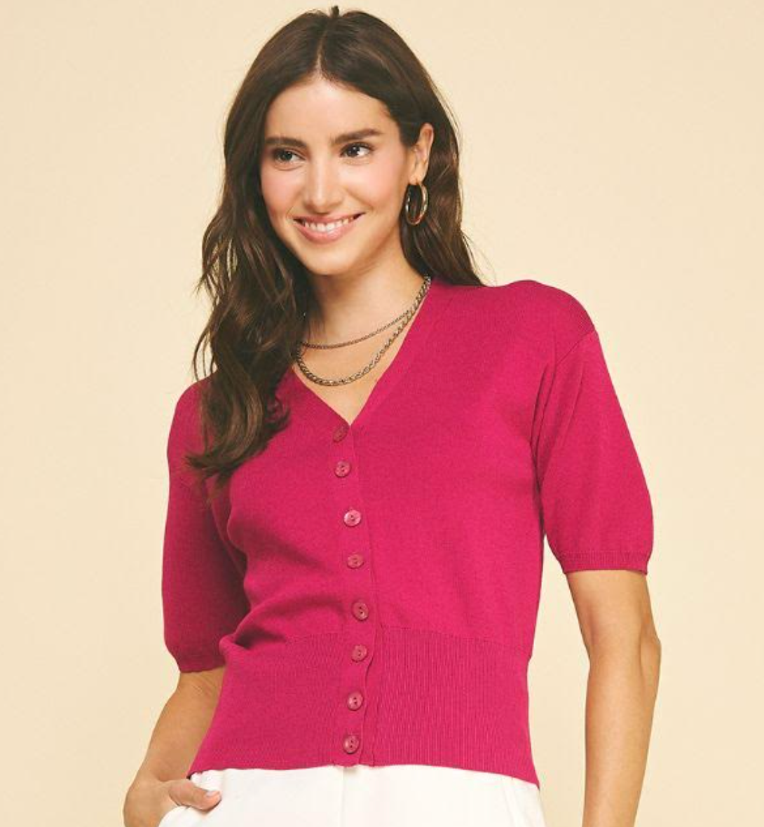 Solid V-Neck Knit Cardigan