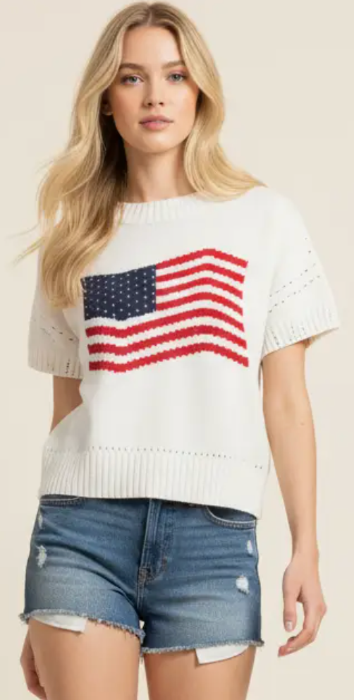 American Flag Graphic Knitted Sweater Top