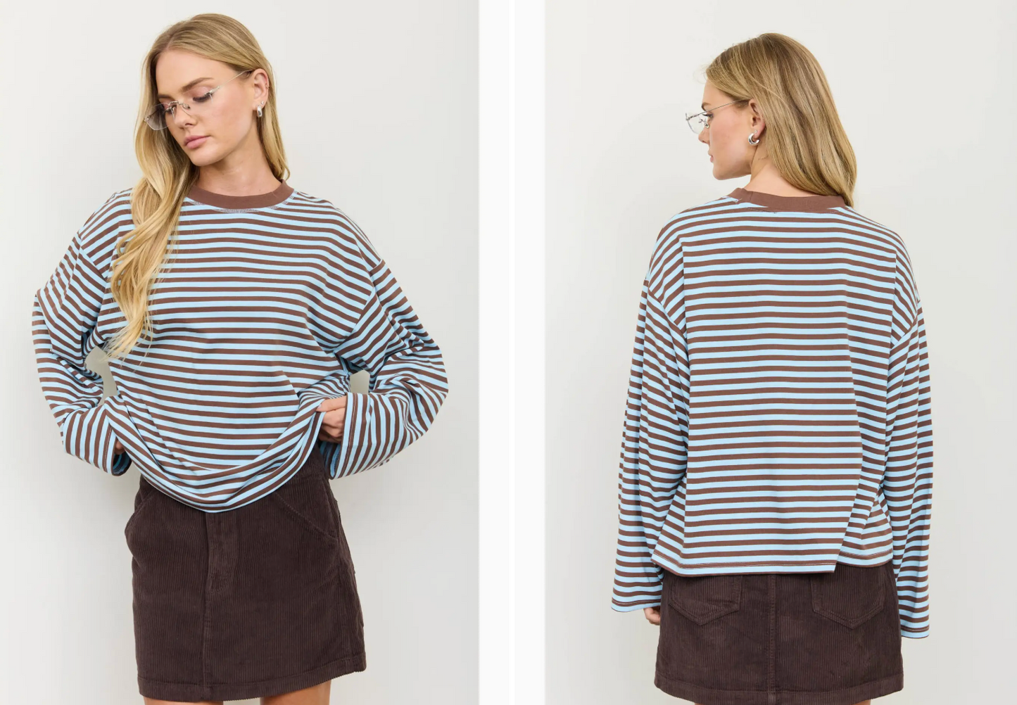 Long Sleeve Blue Knit Top- Blue Multi