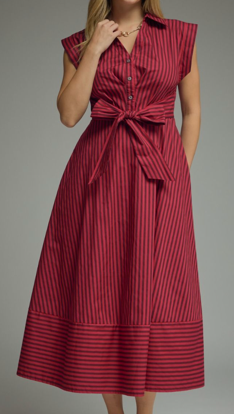 Striped Cap Sleeve Midi Dress