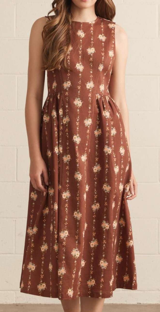 Floral Print Sleeveless Midi Dress