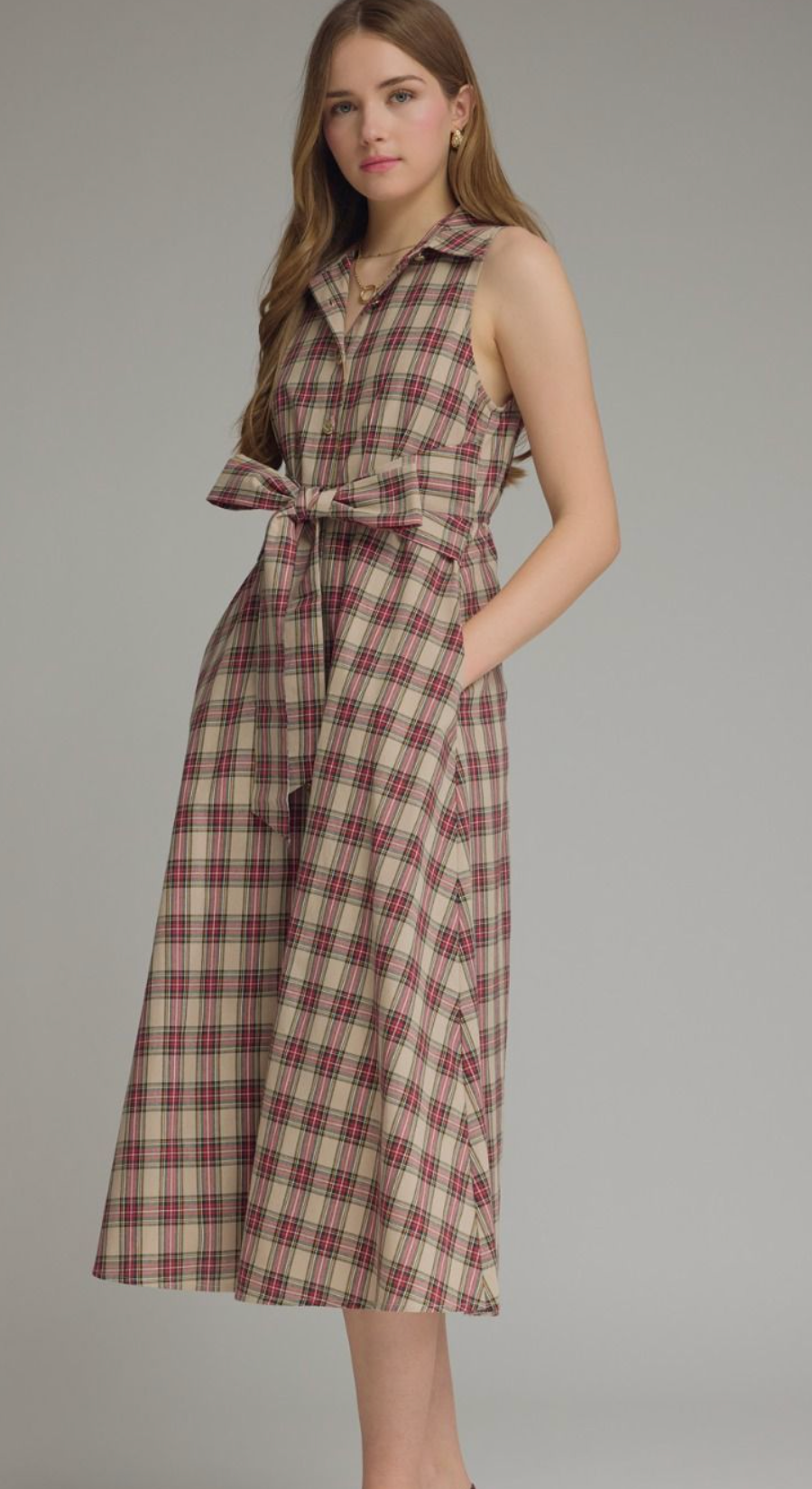 Sleeveless Plaid Midi Dress
