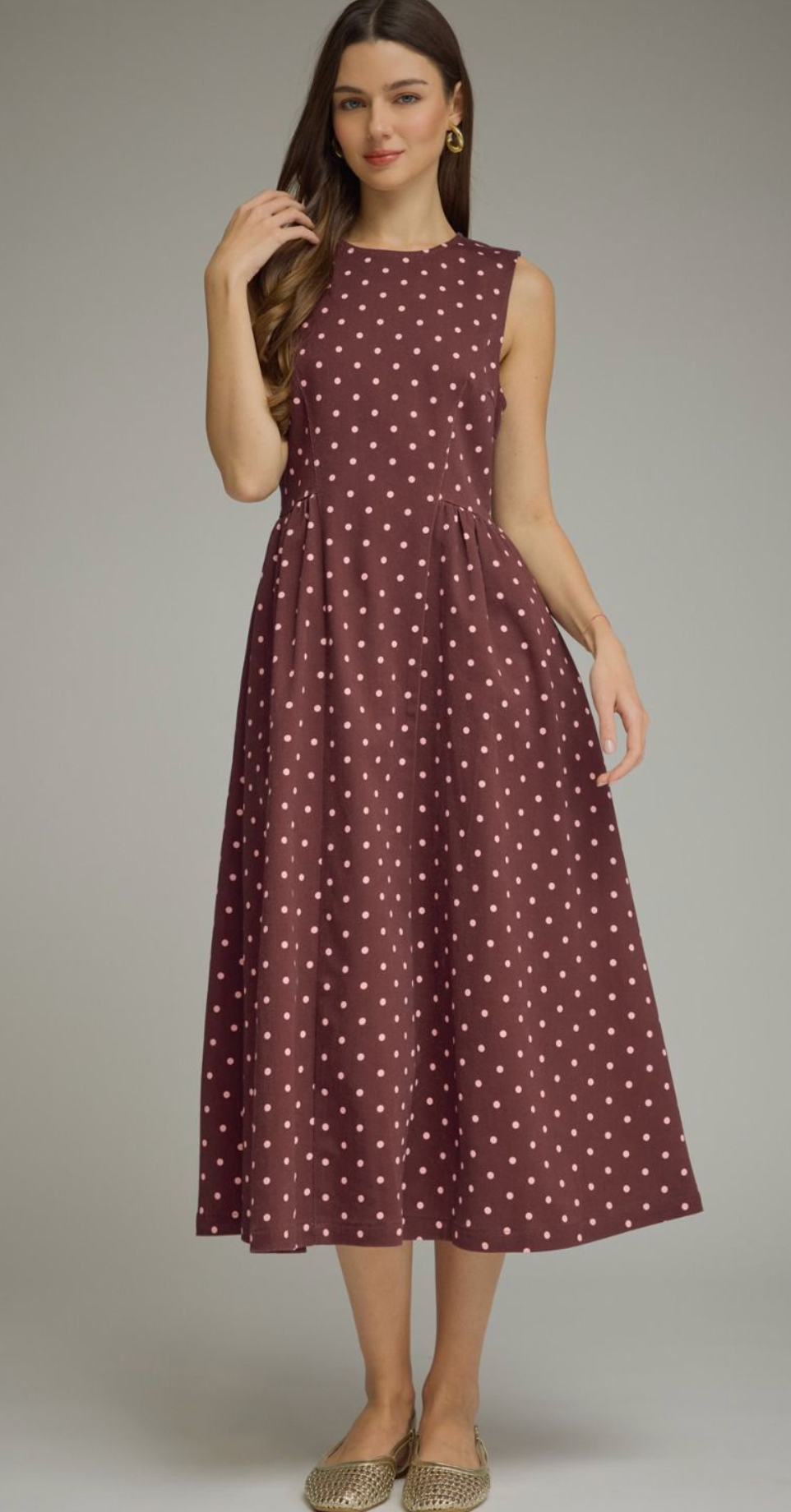 Burgundy & Pink Polka Dot Midi Dress