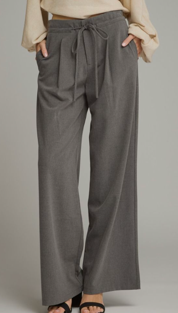Wide Leg Pleated Trouser- Charcoal