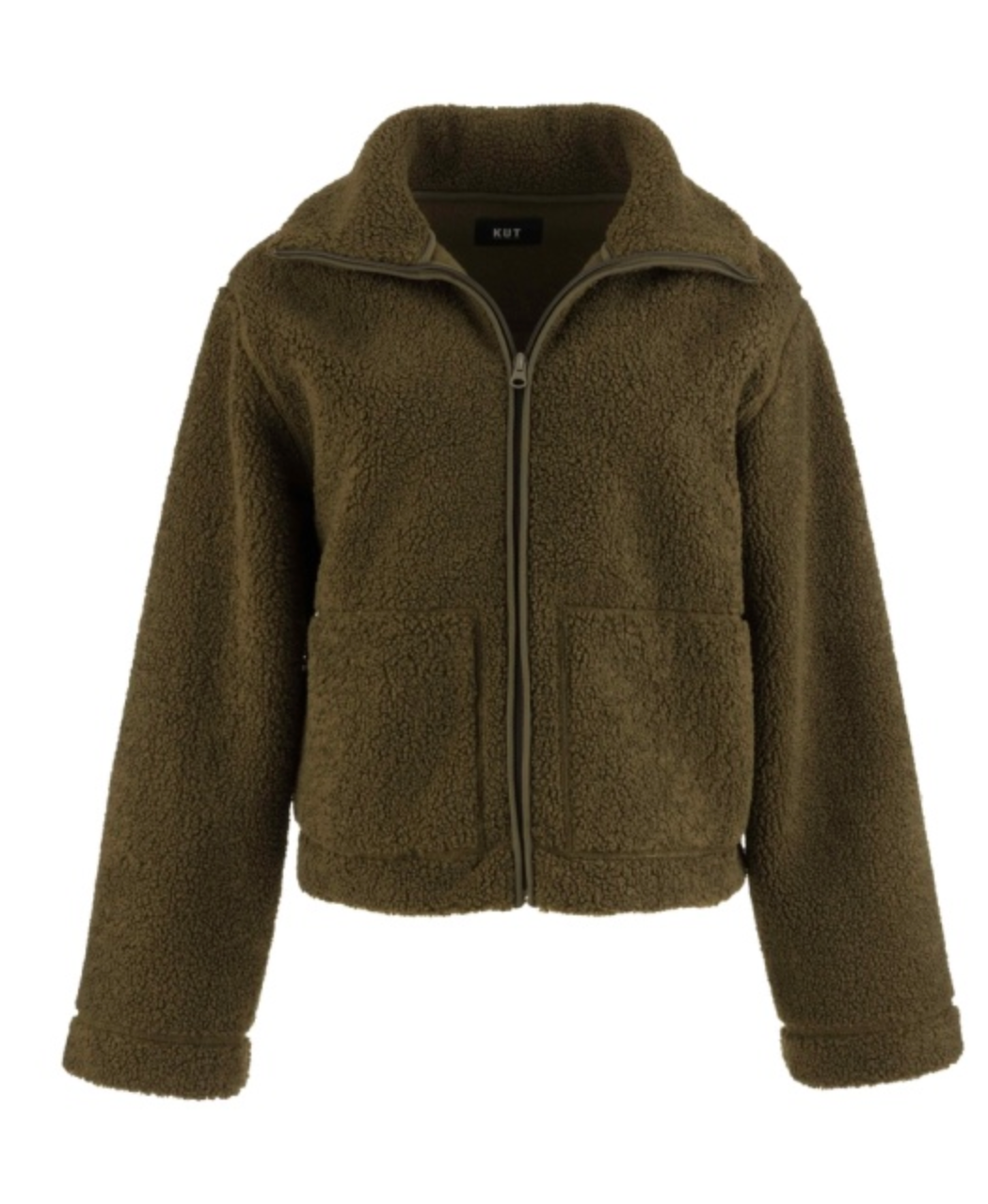 Dena Faux Sherling Zip Up- Olive