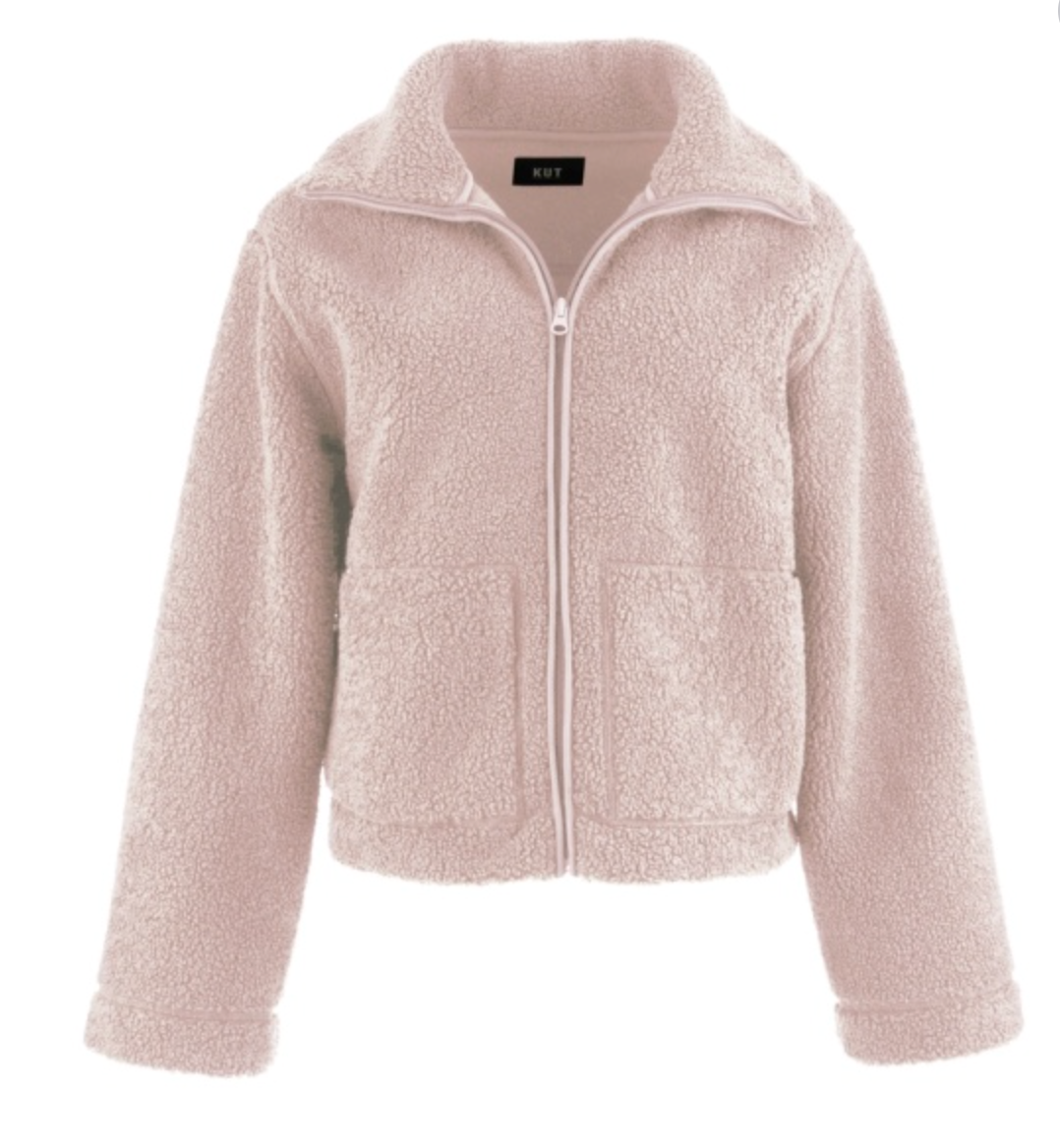 Dena Faux Sherling Zip Up- Blush