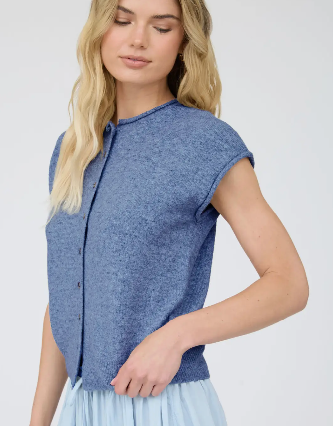 Raw Edge Sleeveless Cardigan- Denim