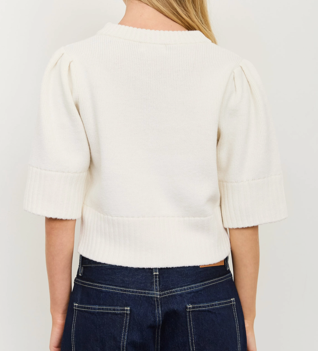 Puff Shoulder Short Sleeve Cropped Sweater