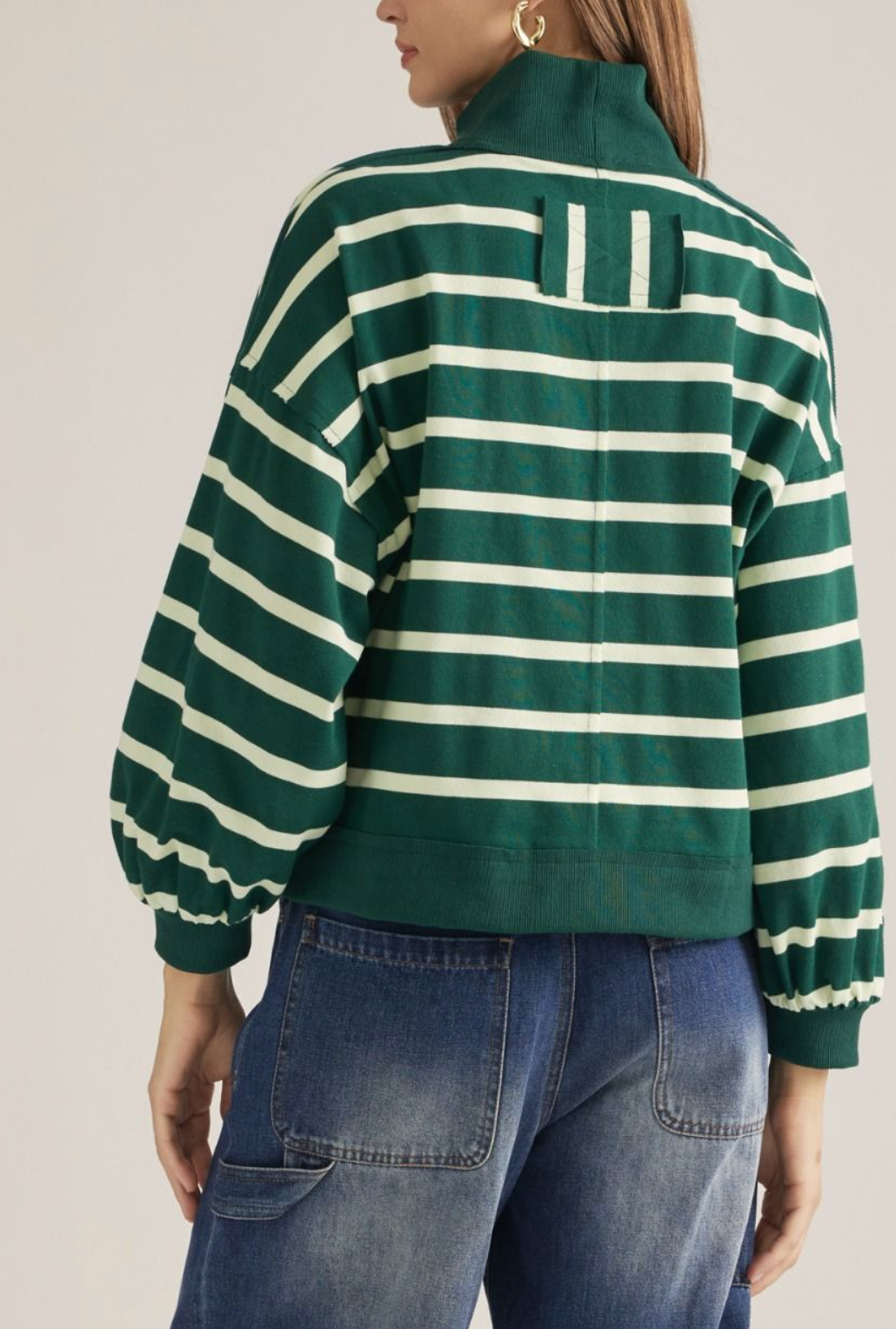 Green Striped Knit Mock Neck Collar