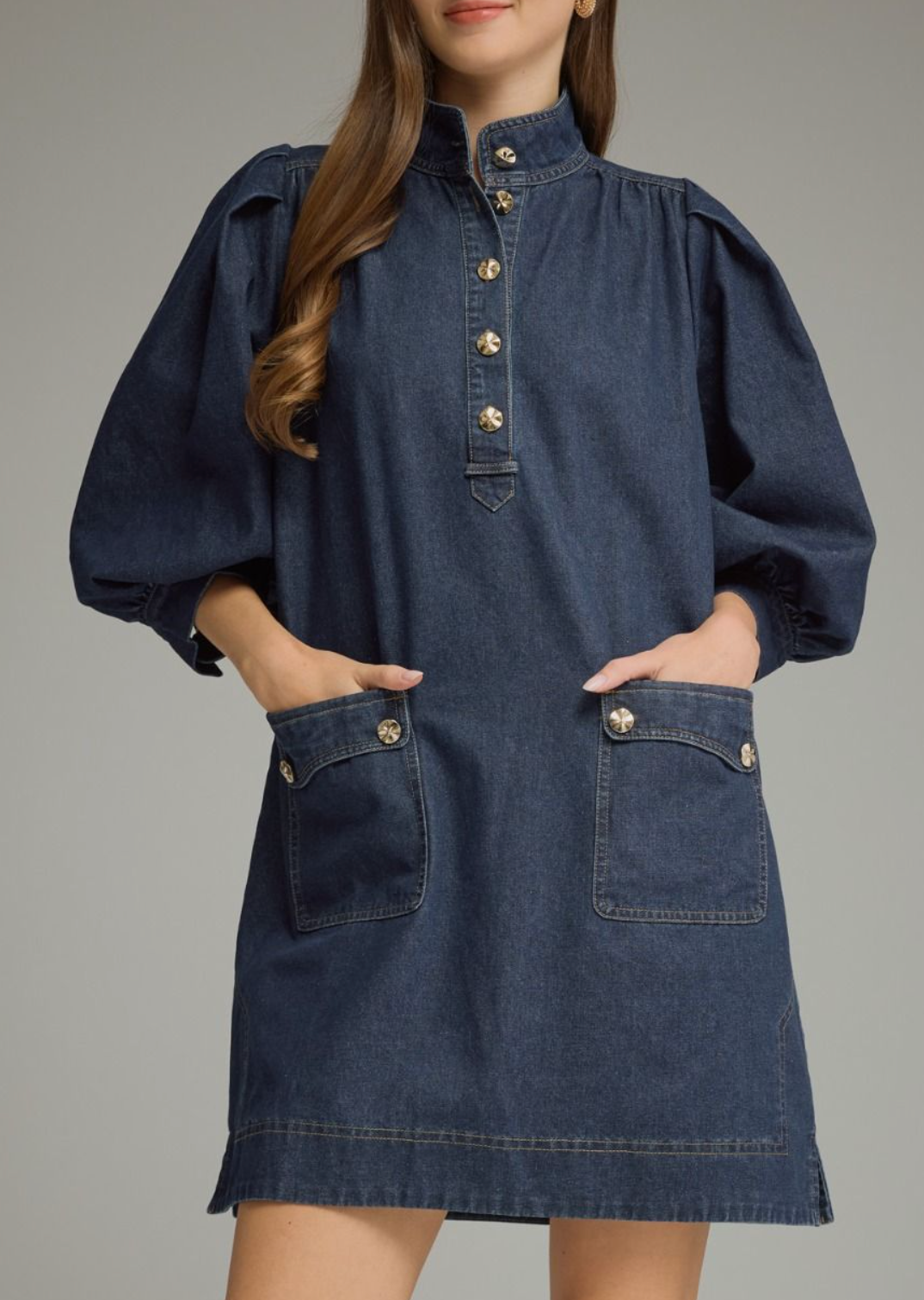 Balloon Sleeve Denim Mini Dress