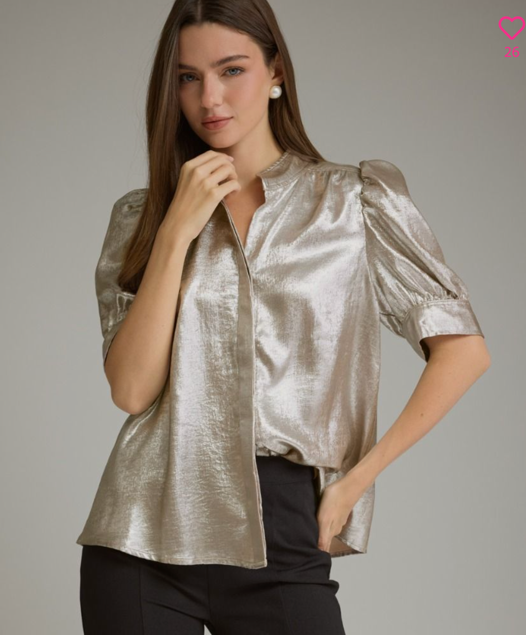 Short Puff Sleeve Metallic Top