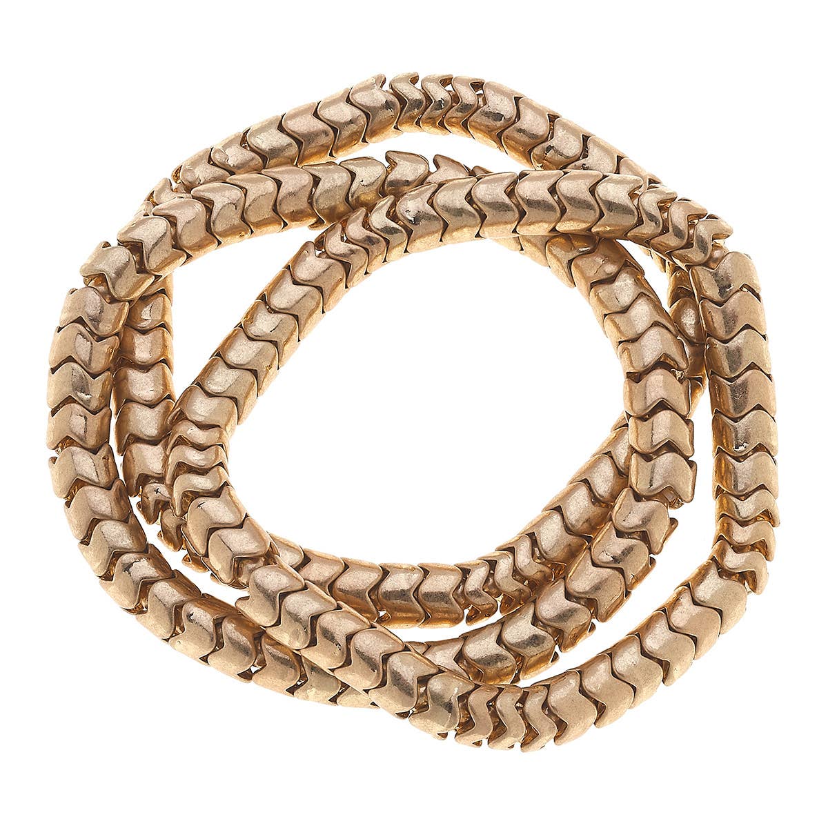Kylie Chain Stretch Bracelets in Worn Gold (Set of 3)