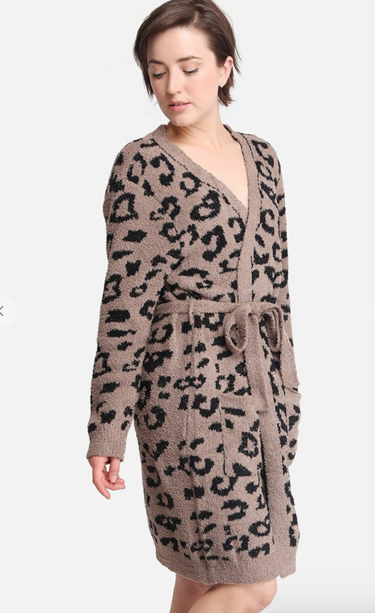 LEOPARD COZY ROBE - COFFEE