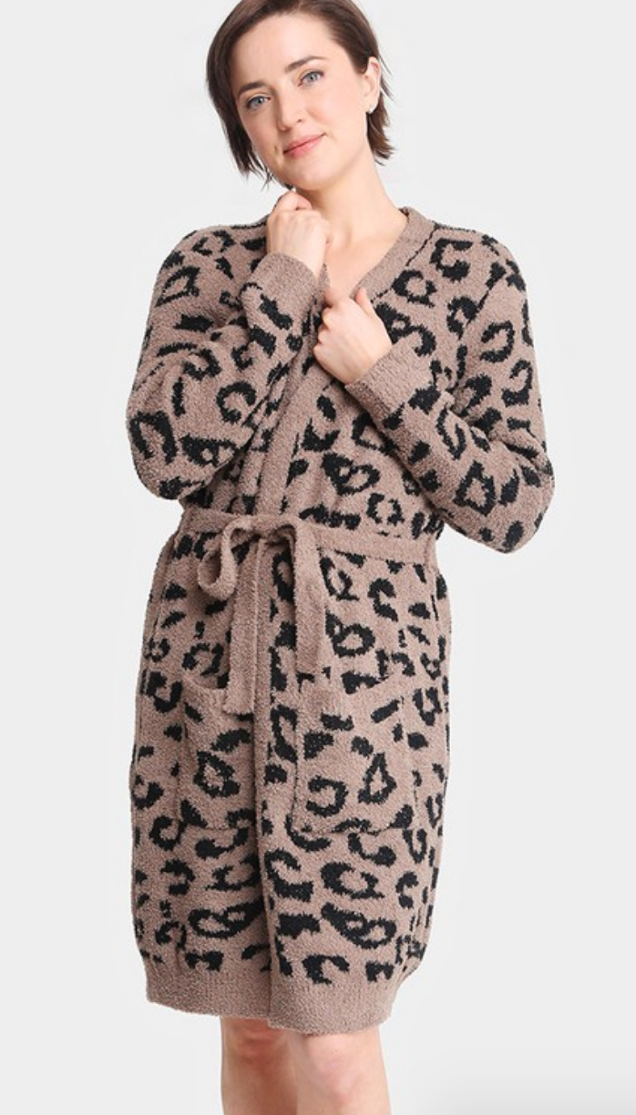 LEOPARD COZY ROBE - COFFEE