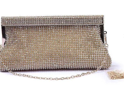 Crystal Clutch Shiny Evening Bag - Gold
