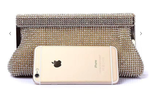 Crystal Clutch Shiny Evening Bag - Gold