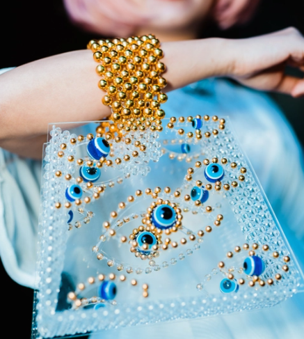 Evil Eye Beaded Bag - Clear