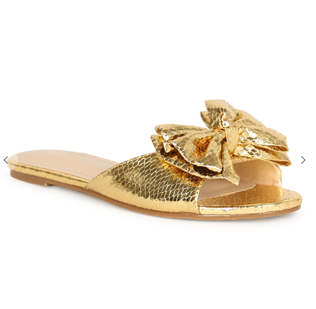 Flat Sandal with Bow - Gold