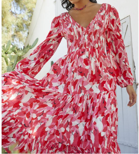 Long Printed Dress - Pink Louise