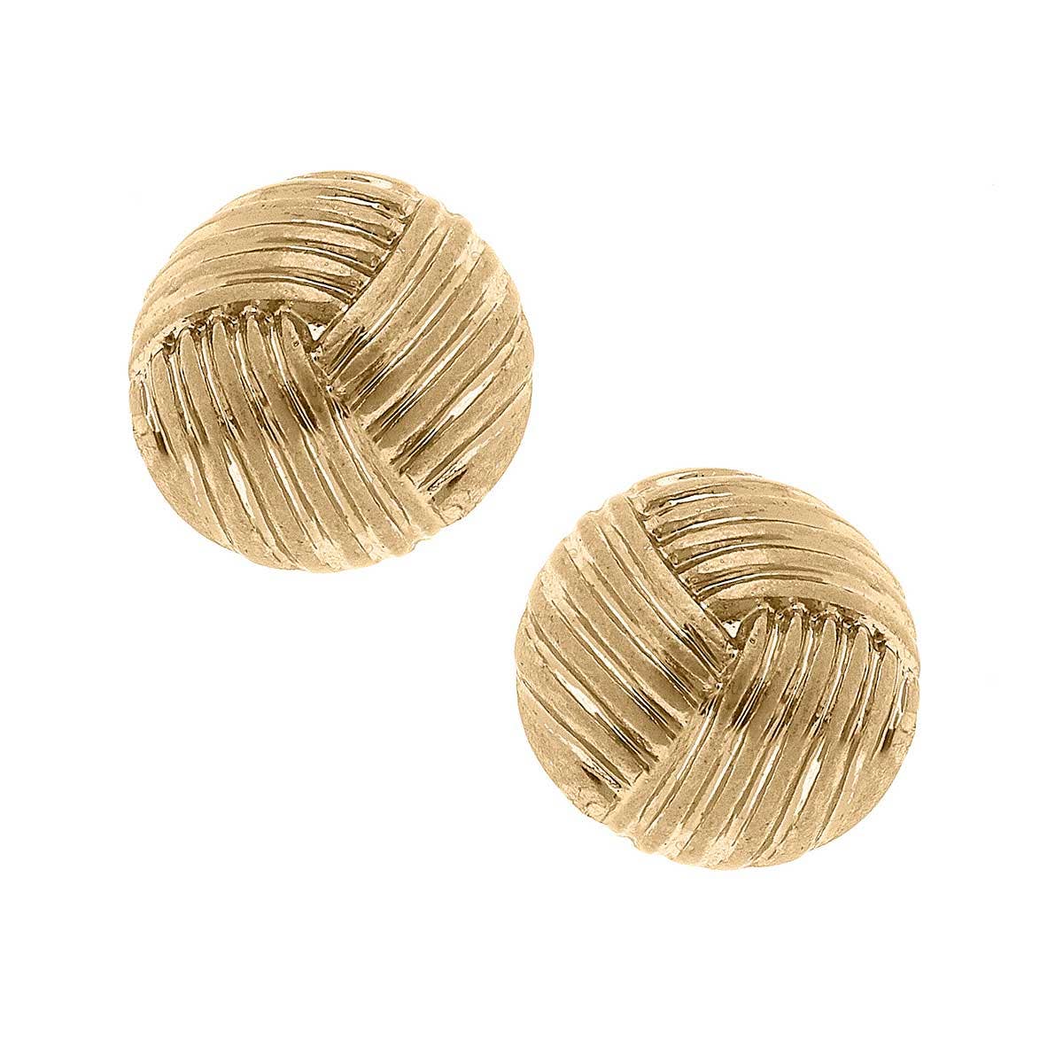 Miriam Ribbed Metal Stud Earrings in Worn Gold