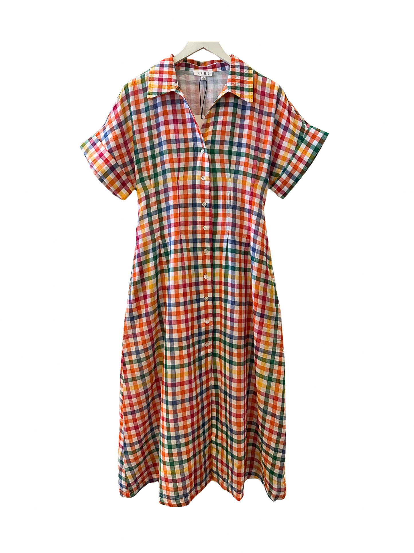 Short Sleeve Plaid Button Down Dress