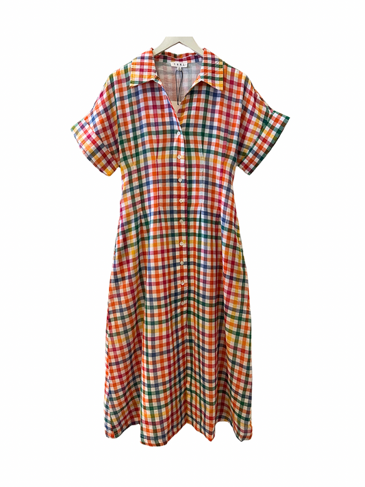 Short Sleeve Plaid Button Down Dress
